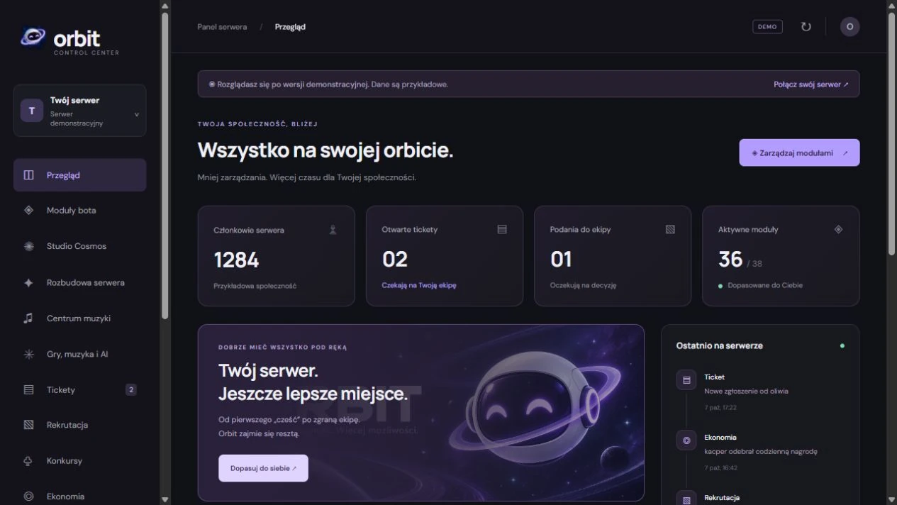 Orbit / Discord — podgląd projektu